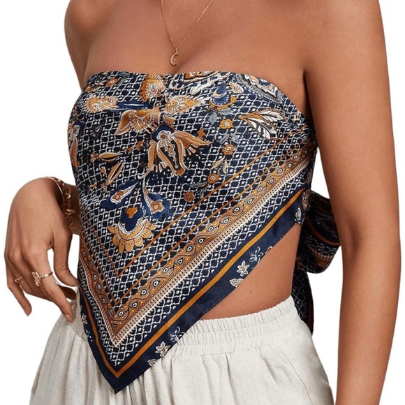 Tie Back Strapless Bandana Tube Top - Picture 2 of 6